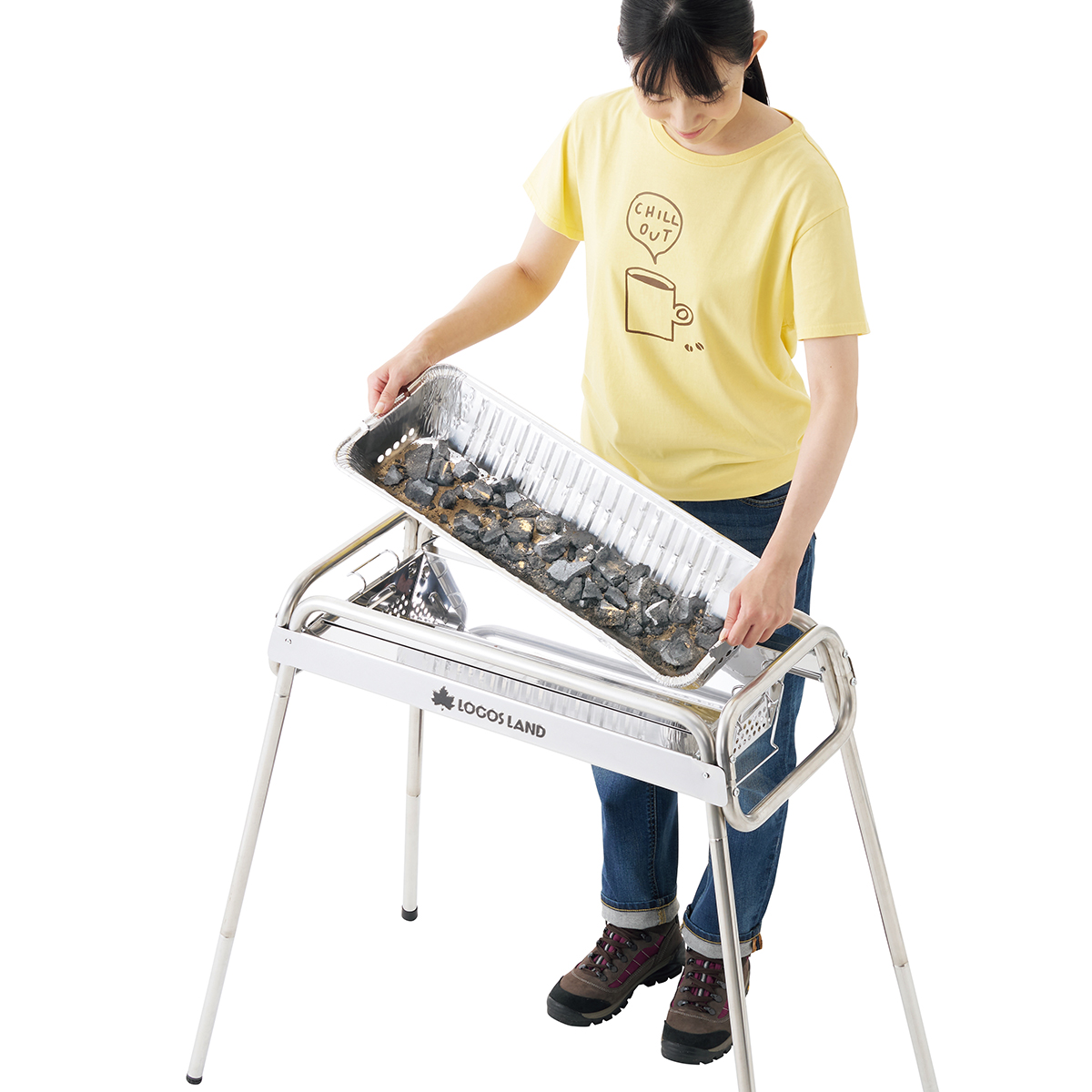 【オンライン店限定】LOGOS LAND チューブラルグリル L　お掃除楽ちんBBQセット グリル・たき火・キャンドル